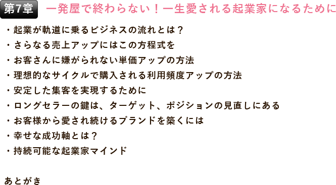 第7章 一発屋で終わらない！一生愛される起業家になるために